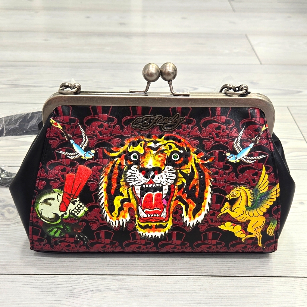 Ed Hardy Multicolor Graphic Kisslock Handbag